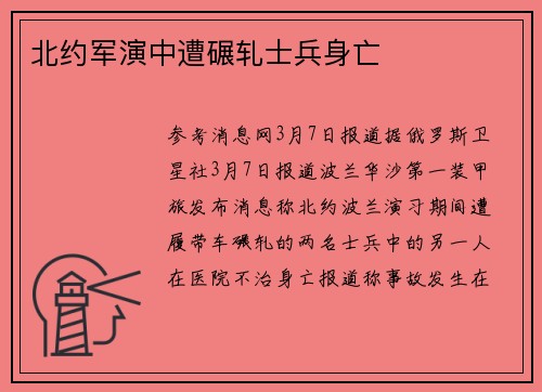北约军演中遭碾轧士兵身亡